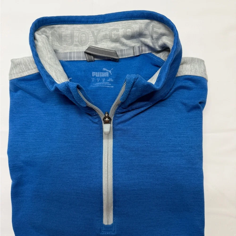 Puma Athletic Men’s Blue Quarter-Zip Sweater with Gray‎ Trim